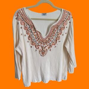 00's vintage paisley floral sequins boho y2k top blouse LARGE venus